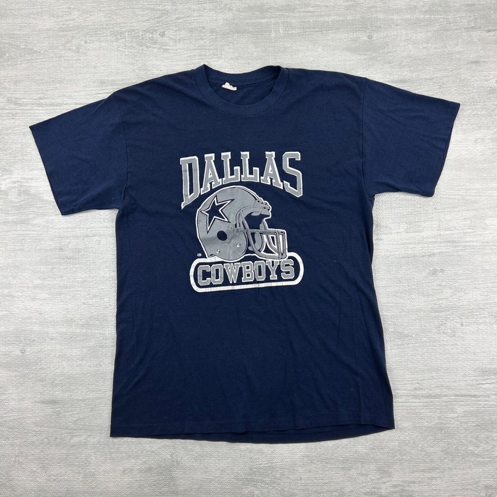 Vintage 80s Dallas Cowboys Shirt Size XL Navy Blue NFL Football Graphic